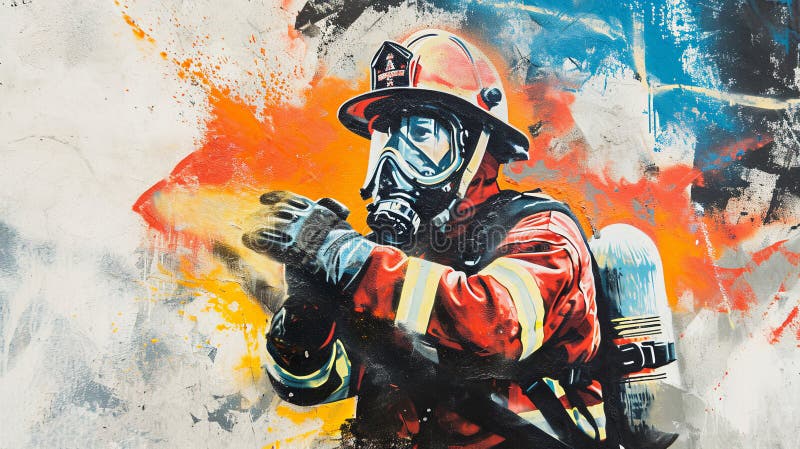 Graffiti pompier gardien des cendres : un hommage mural moderne illustration libre de droits
