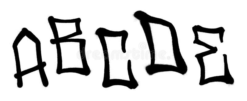 Graffiti spray font alphabet with a spray in black over white. Vector illustration. Part 1 royalty free illustration