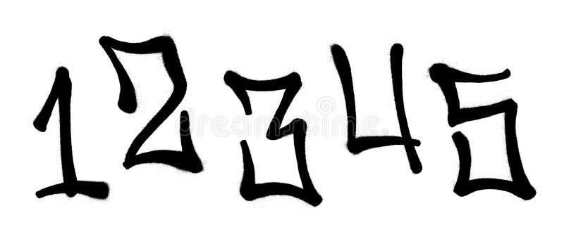Graffiti spray font digits with a spray in black over white. Vector illustration. Part 6 royalty free illustration