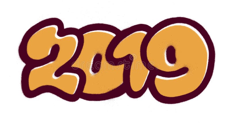 Graffiti 2019 sprühten in Orange über Weiß stock abbildung Graffiti 2019 sprühten in Orange über Weiß stock abbildung