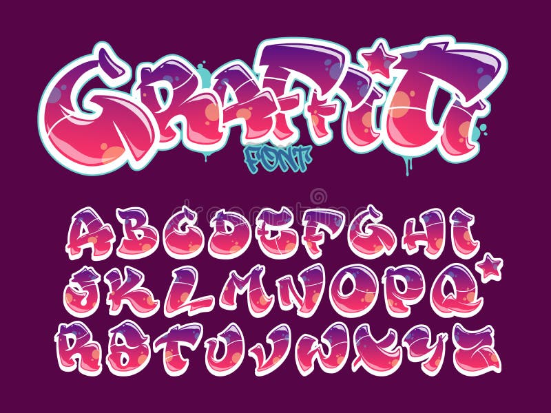 Graffiti Font Alphabet, Pink and Purple Urban Funky Text, Original