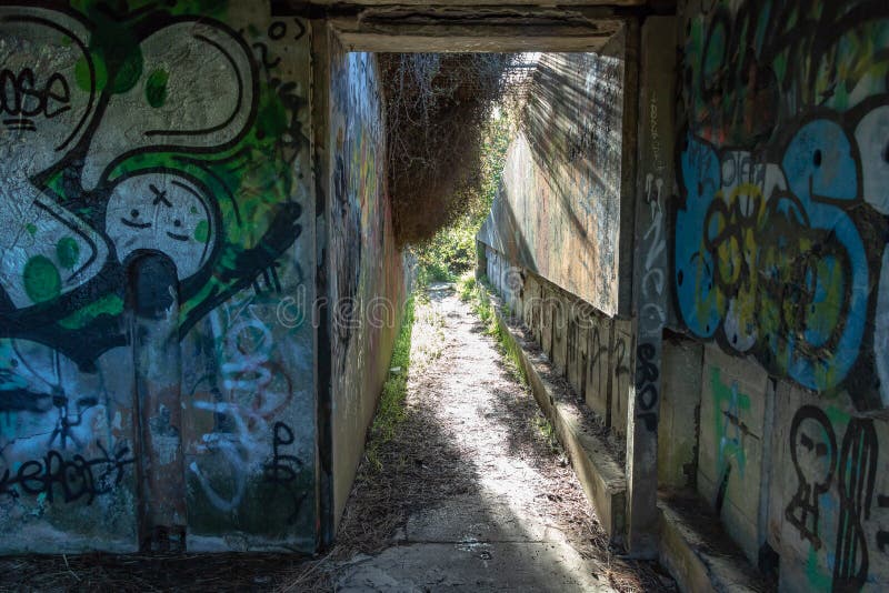 Graffiti On World War Two Abandoned Bunker royalty free stock photography Graffiti On World War Two Abandoned Bunker royalty free stock photography