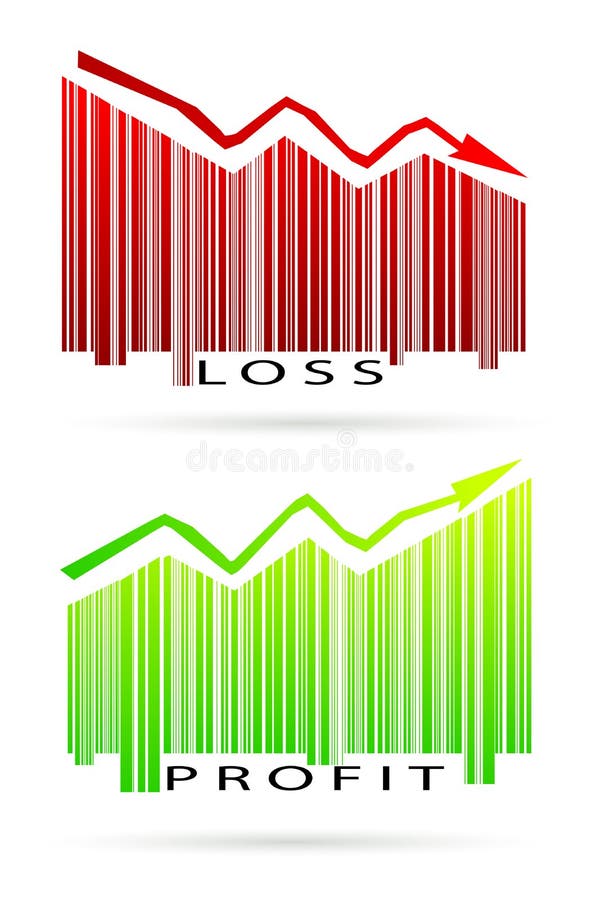 Illustration of profit and loss graph on white background. Illustration of profit and loss graph on white background