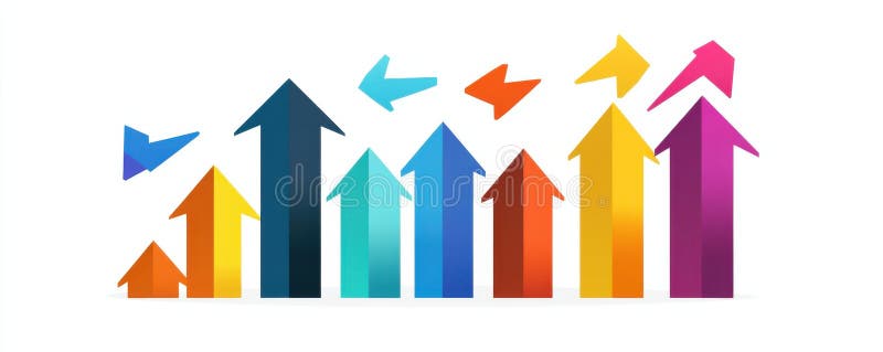 Grafic colorat cu săgeți care indică în sus, reprezentând creșterea și progresul în afaceri și tehnologie stock illustration
