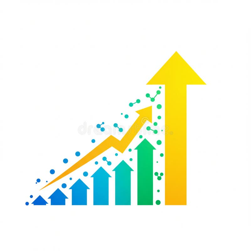 Grafic colorat cu săgeți colorate ascendente în nuanțe de albastru și verde stock illustration