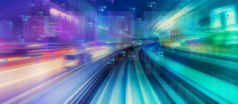 Grafice digitale și grile hexagonale cu albastru de mare viteză stock image