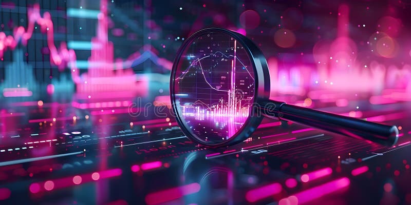 Grafice și grafice îmbunătățite în analiza digitală neon pe fond ultraviolet. concept seo vector illustration