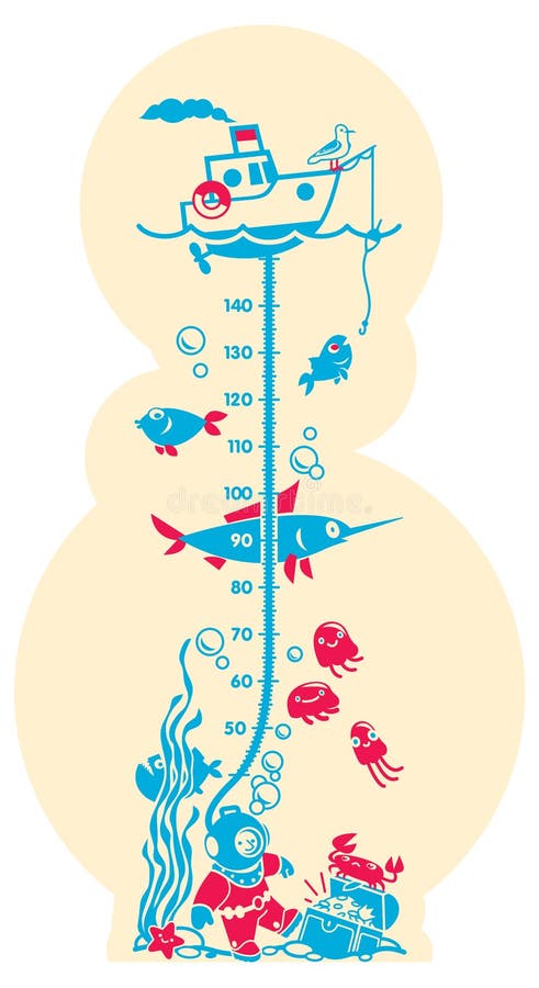 Grafici di altezza Undersea, parete del tester o metro di altezza da 40 a 140 centimetri royalty illustrazione gratis Grafici di altezza Undersea, parete del tester o metro di altezza da 40 a 140 centimetri royalty illustrazione gratis