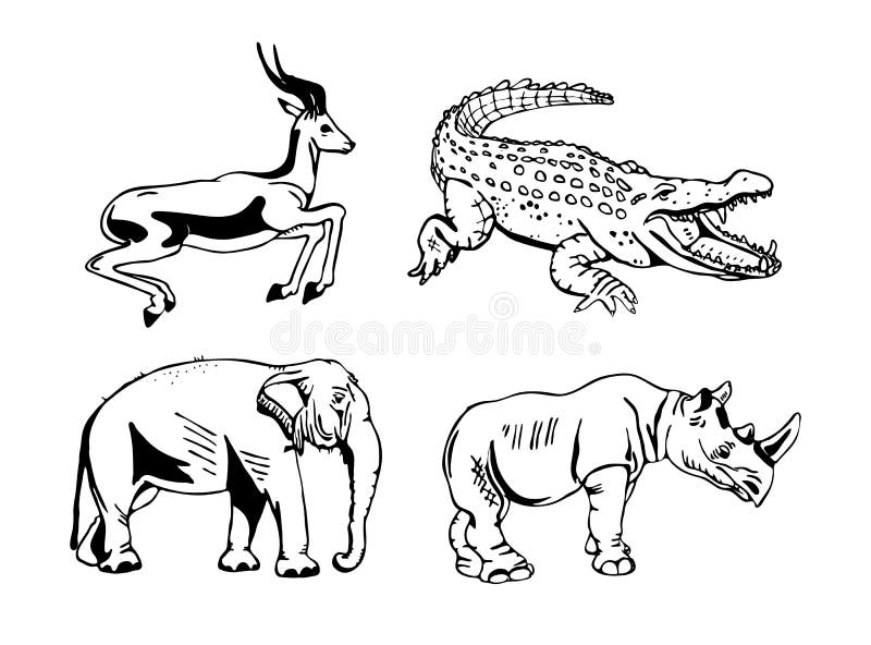 Grafici disegnati a mano della matita, animali africani messi royalty illustrazione gratis Grafici disegnati a mano della matita, animali africani messi royalty illustrazione gratis