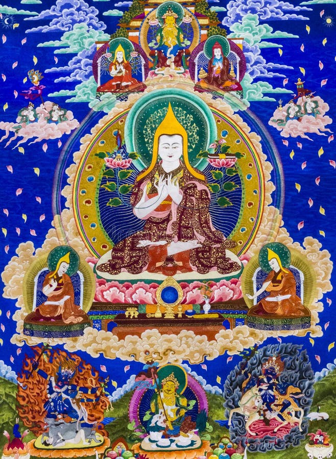Grafici tibetani della parete di Buddha di thangkas