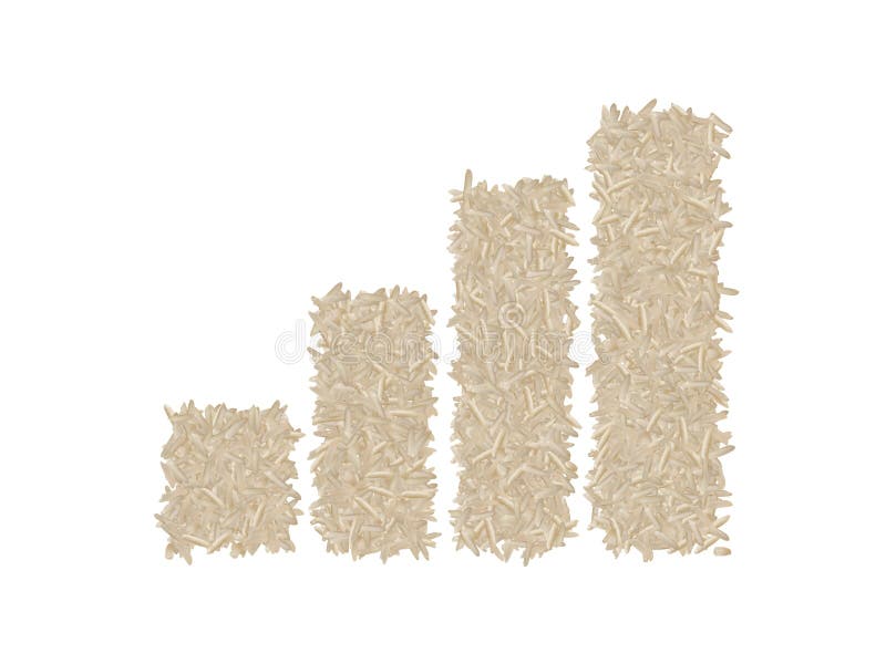 Quarterly Bar chart made with white rice grains. Increase in price and value market demand. Infographic resource. Quarterly Bar chart made with white rice grains. Increase in price and value market demand. Infographic resource.