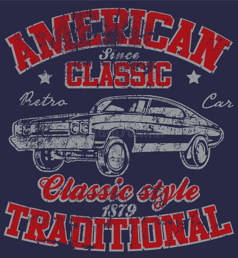 Grafico classico d'annata Desig della maglietta dell'uomo della vecchia automobile americana retro royalty illustrazione gratis
