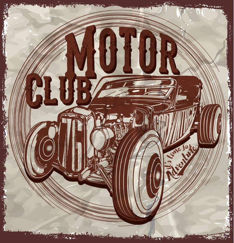 Grafico classico d'annata Desig della maglietta dell'uomo della vecchia automobile americana retro royalty illustrazione gratis
