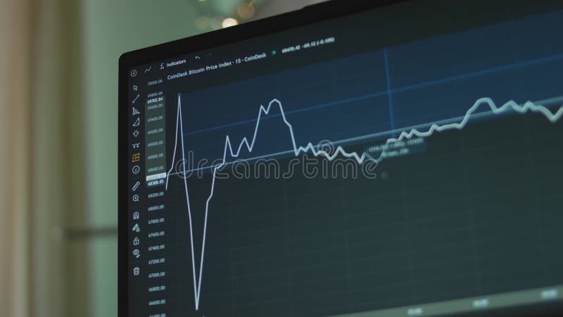 Grafico della valuta bitcoin con linee sullo schermo del computer. utilizzo dello strumento data e intervallo di prezzo per l'anal