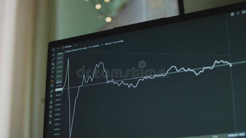 Grafico della valuta bitcoin con linee sullo schermo del computer. utilizzo dello strumento pattern barre per l'analisi dei grafic