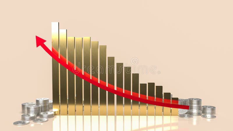 Graficul auriu și monedele metalice pentru conceptul de afaceri sau de finanțe 3d vector illustration