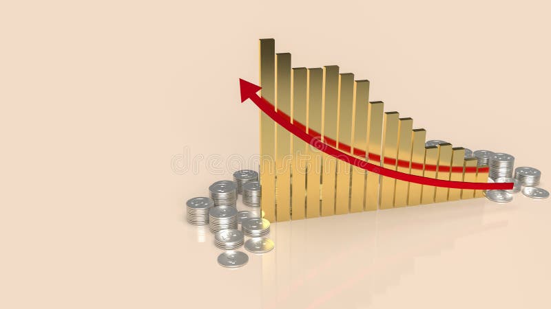 Graficul auriu și monedele metalice pentru conceptul de afaceri sau de finanțe 3d stock illustration