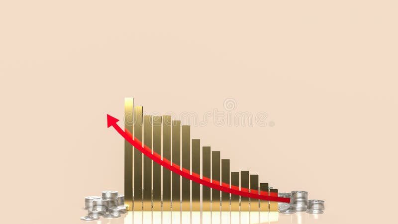 Graficul auriu și monedele metalice pentru conceptul de afaceri sau de finanțe 3d vector illustration