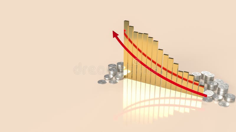 Graficul auriu și monedele metalice pentru conceptul de afaceri sau de finanțe 3d royalty free illustration