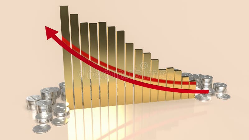 Graficul auriu și monedele metalice pentru conceptul de afaceri sau de finanțe 3d stock illustration