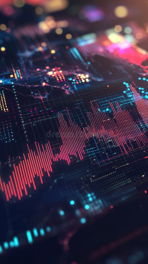 Graficul pixelilor care ilustrează volumul comerțului global cu reprezentare dinamică a datelor. stock illustration
