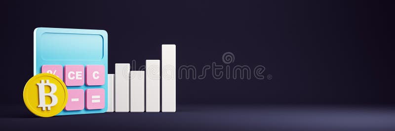 Graficul privind calculatorul monedei bitcoin și bara de creștere financiară pe fundal închis 3D Redare royalty free illustration