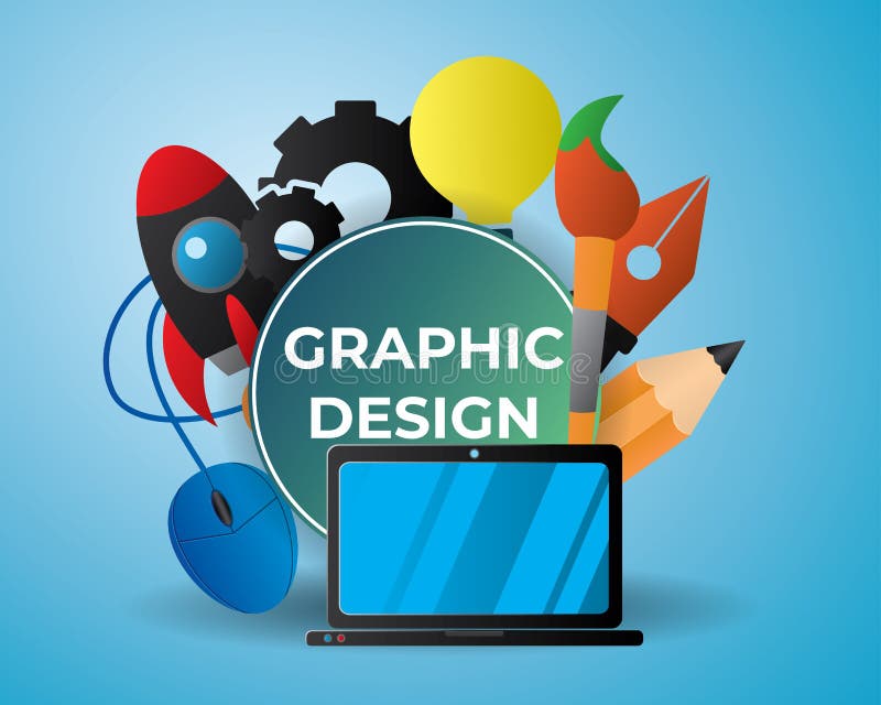 Graficznego projekta sztandaru ilustracyjny laptop, rakieta ilustracja wektor