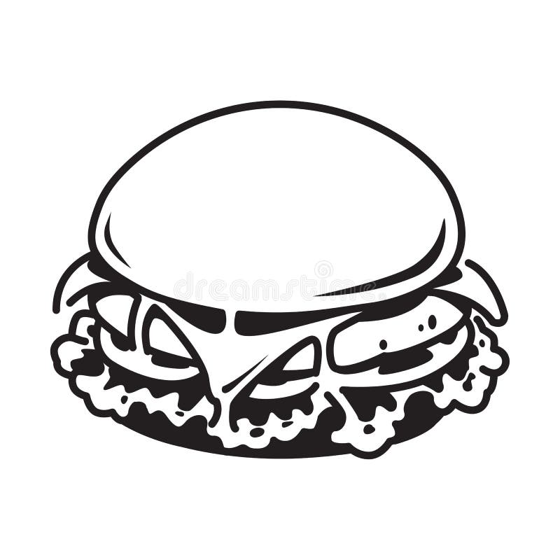 Graficzny hamburger, wektor. Wręcza remisu fast food na białym tle, EPS 10