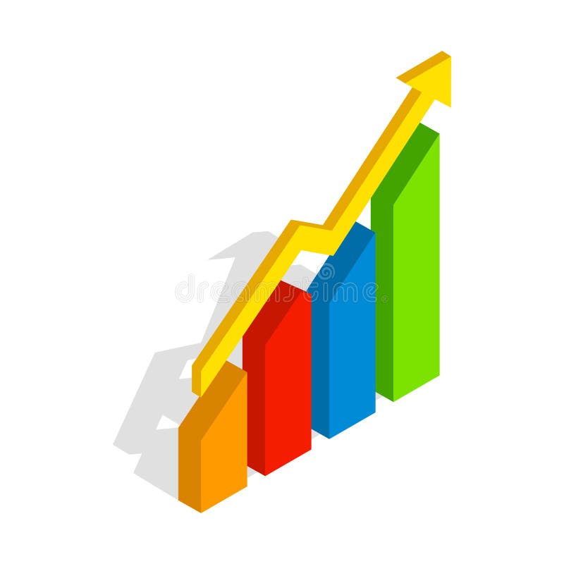 Grafiekpijl op pictogram, isometrische 3d stijl stock illustratie Grafiekpijl op pictogram, isometrische 3d stijl stock illustratie