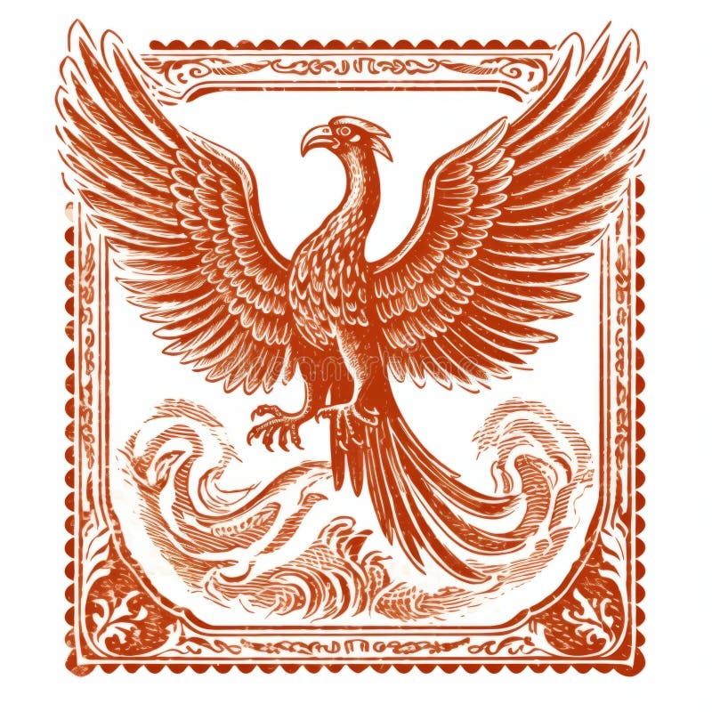 a detailed engraving-style illustration featuring a red bird framed by a wave, with two birds incorporated into its wings. this monochromatic artwork draws inspiration from the ashcan school, aztec art, and historical documentation. the color palette predominantly consists of orange and indigo, creating a visually captivating and unique illustration. ai generated. a detailed engraving-style illustration featuring a red bird framed by a wave, with two birds incorporated into its wings. this monochromatic artwork draws inspiration from the ashcan school, aztec art, and historical documentation. the color palette predominantly consists of orange and indigo, creating a visually captivating and unique illustration. ai generated