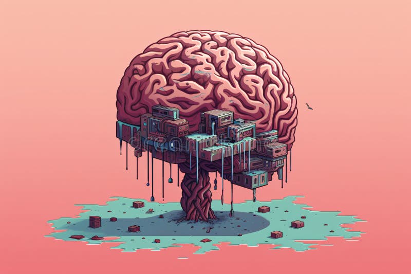 Grafische Darstellung. Eine grafische Abbildung eines Gehirns, das zu einem Baum wächst. generative Hilfe