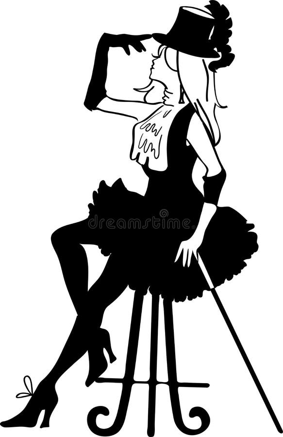 Graphic silhouette of a cabaret woman on a chair. Graphic silhouette of a cabaret woman on a chair