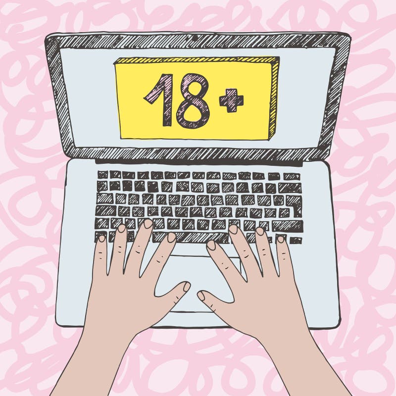 Grafisk illustration av barnhänder på bärbar datortangentbordet Det censurerad innehållet i internet undertecknade 18 eller äldre stock illustrationer Grafisk illustration av barnhänder på bärbar datortangentbordet Det censurerad innehållet i internet undertecknade 18 eller äldre stock illustrationer