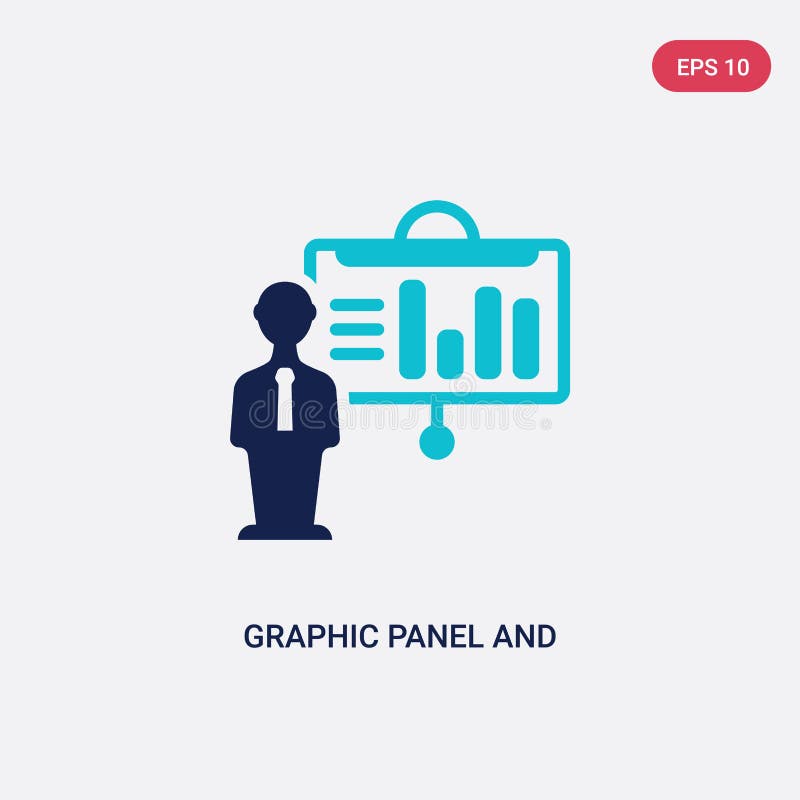 Grafisk panel för färg två och manvektorsymbol från affärsidé det isolerade blåa grafisk symbolet för panel- och manvektortecknet stock illustrationer Grafisk panel för färg två och manvektorsymbol från affärsidé det isolerade blåa grafisk symbolet för panel- och manvektortecknet stock illustrationer