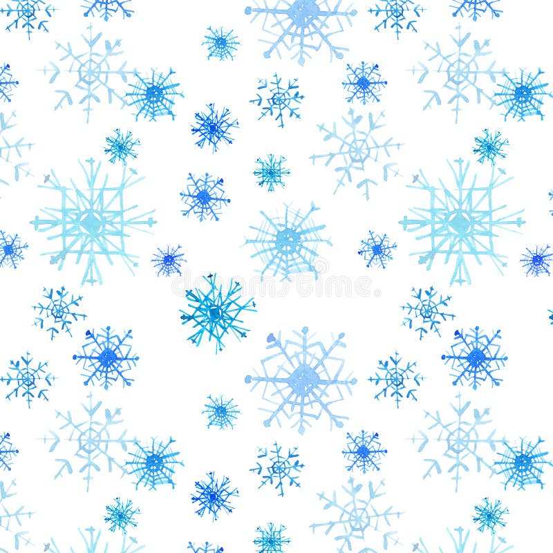 Grafiska älskvärda konstnärliga mjuka underbara snöflingor för blått för vinter för nytt år för ferie ljusa mönstrar vattenfärgen royaltyfri illustrationer