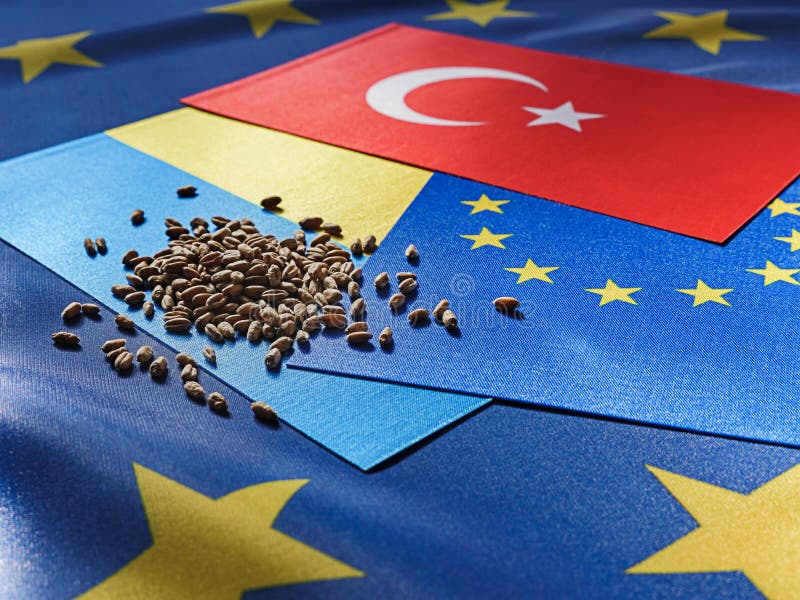 Grain Deal between Ukraine and the EU. Export of Grain. Flag of Ukraine