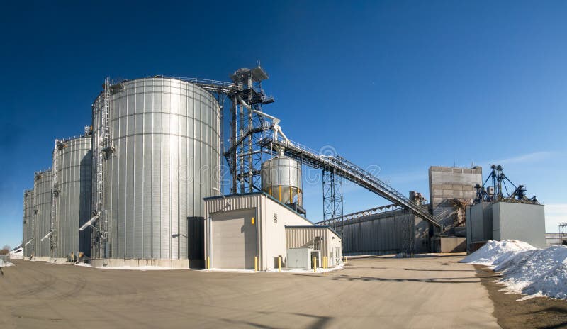 Grain elevators at a shipping port