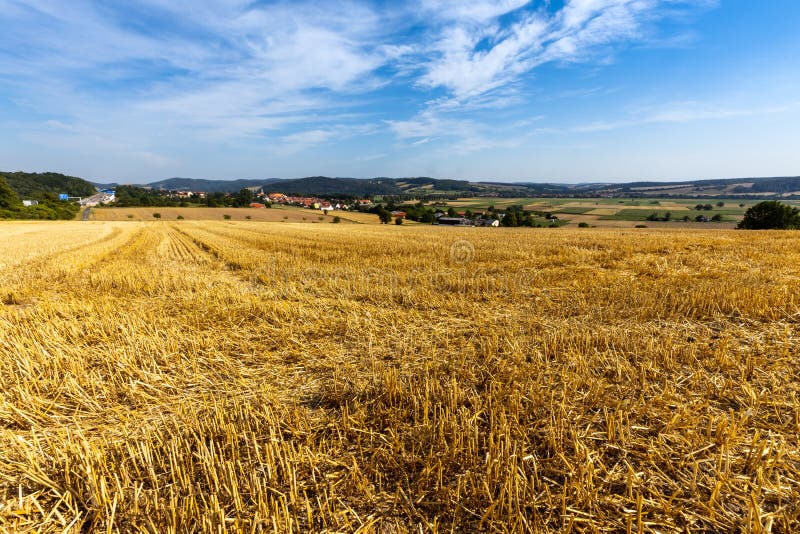 Grain Fields after the Harvest at Herleshausen in Germany Stock Image