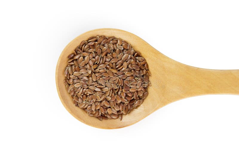 Flax seeds in wooden spoon, clipping path included. Flax seeds in wooden spoon, clipping path included