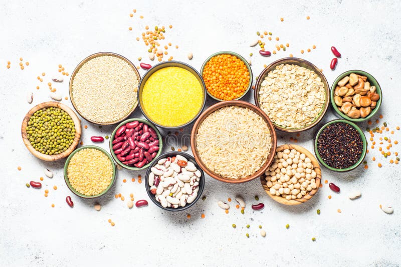 Grains, Legumes, and Beans Assortment Top View. Stock Photo Image of