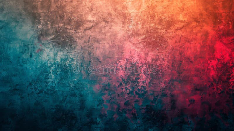 A grainy texture with an abstract gradient of blue, orange, and red hues. Unique texture of the wall stock images