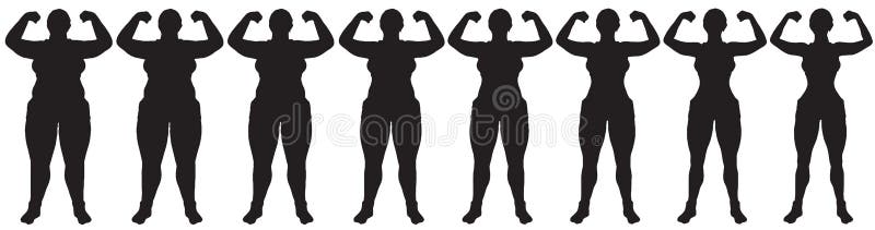 Graisse pour amincir l'avant de silhouette de transformation de perte de poids de femme illustration stock Graisse pour amincir l'avant de silhouette de transformation de perte de poids de femme illustration stock