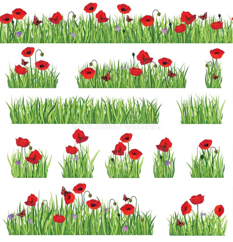 Grama e flores Grupo da natureza da decoração do verão ilustração do vetor Grama e flores Grupo da natureza da decoração do verão ilustração do vetor