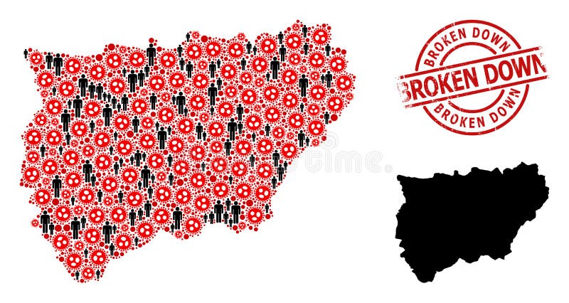 Gramezi rupte sigiliu și oameni cu harta colecției virale a provinciei spaniole Jaen stock illustration