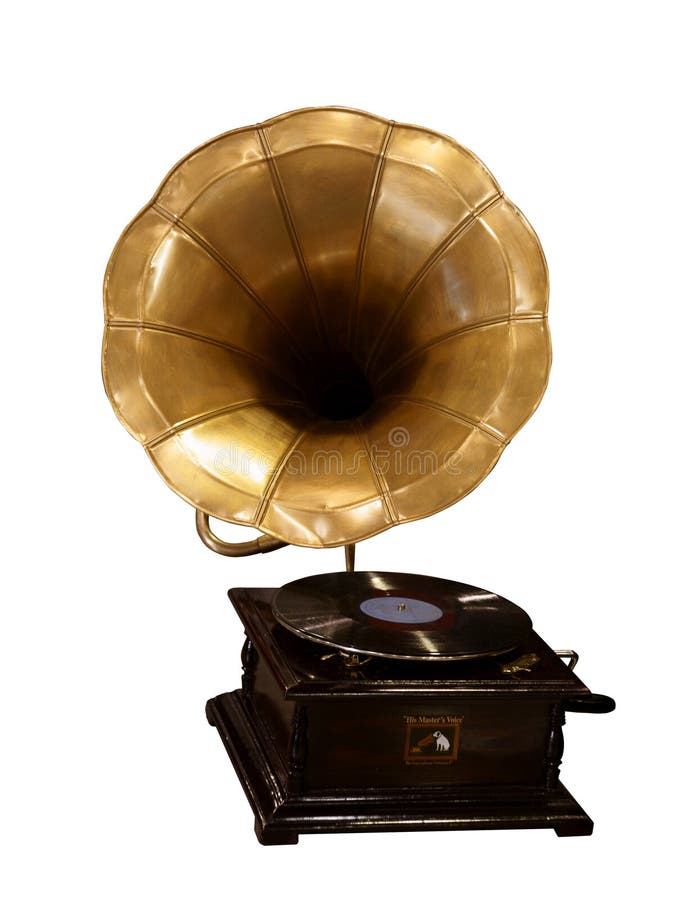 Grammofono Vintage. I Vecchi Giradischi Intraprendono Sfondo Blu