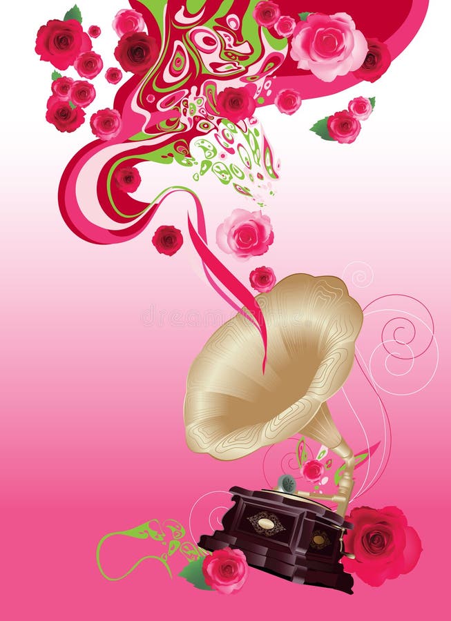 Gramofone no fundo floral ilustração royalty free Gramofone no fundo floral ilustração royalty free