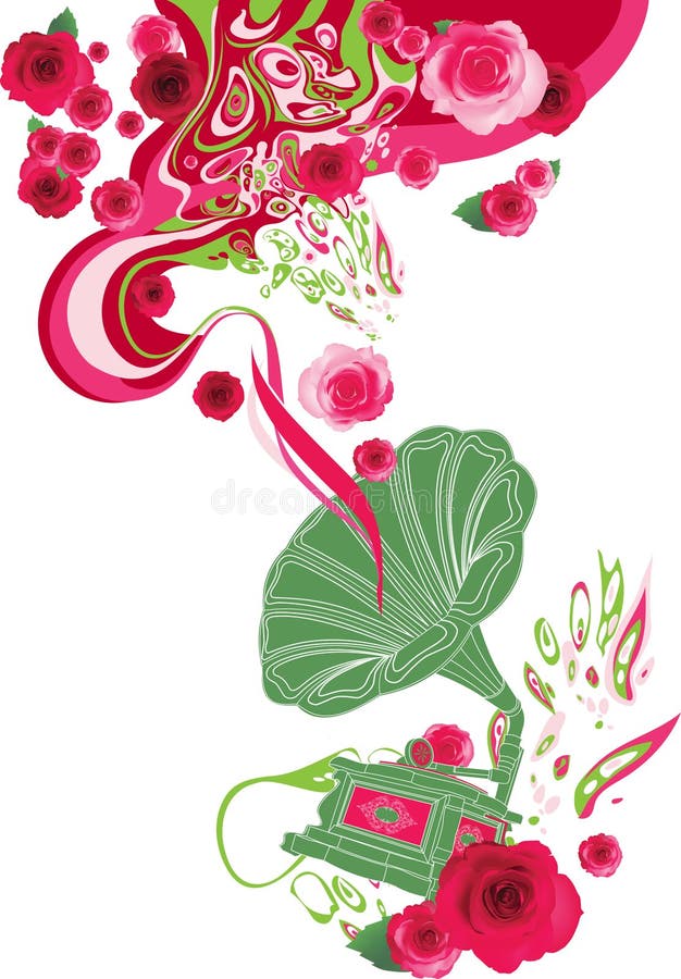 Gramophone on the floral background