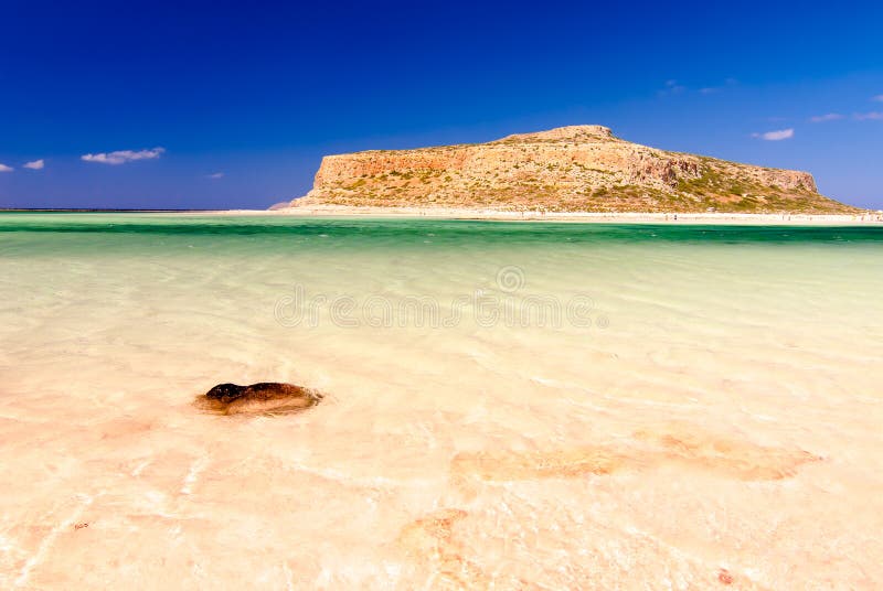 Gramvousa sikt från den Balos stranden, Kreta