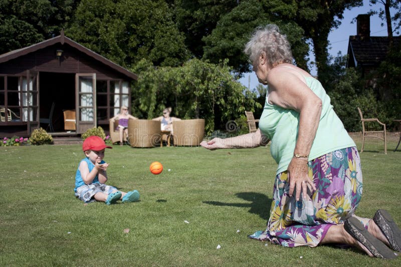 Gran and grandson play ball