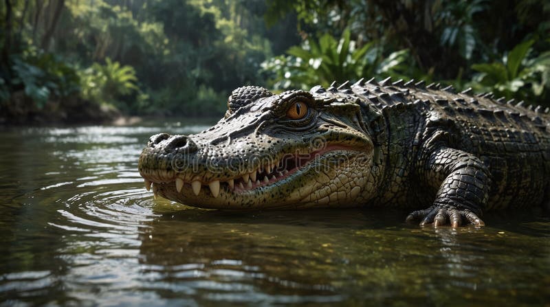 Gran laguna que descansa en un río poco profundo rodeado de vegetación tropical libre illustration